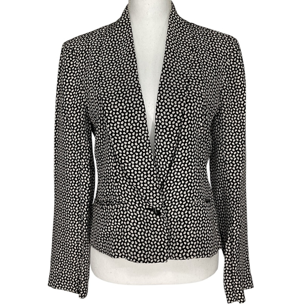 ALBERT NIPON / Black & White 100% Silk Vintage Blazer / Size 6 / Retro Office